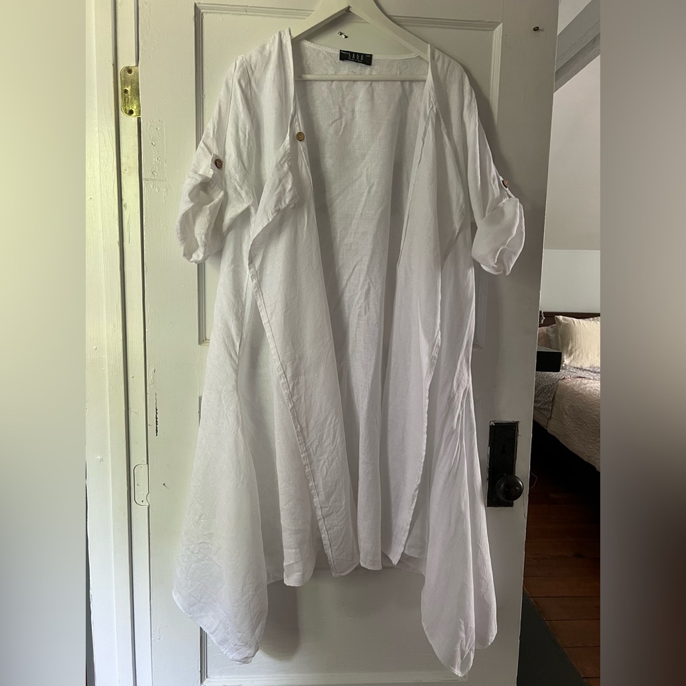 Saga White Linen Duster one size fits all